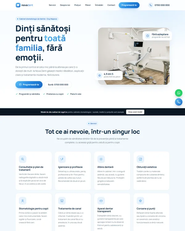 Model de site pentru cabinet stomatologic: Nova Dent
