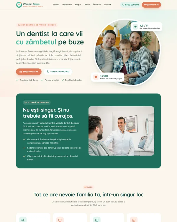Model de site pentru cabinet stomatologic: Zâmbet Senin