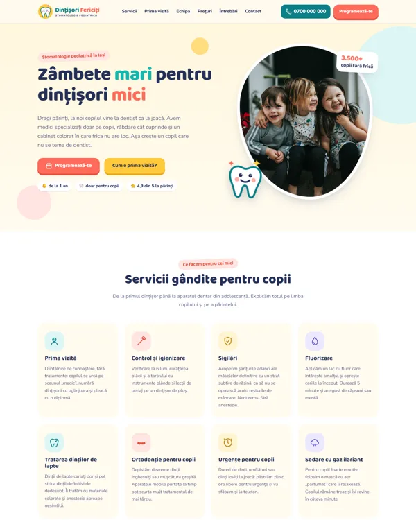 Model de site pentru cabinet stomatologic: Dințișori Fericiți