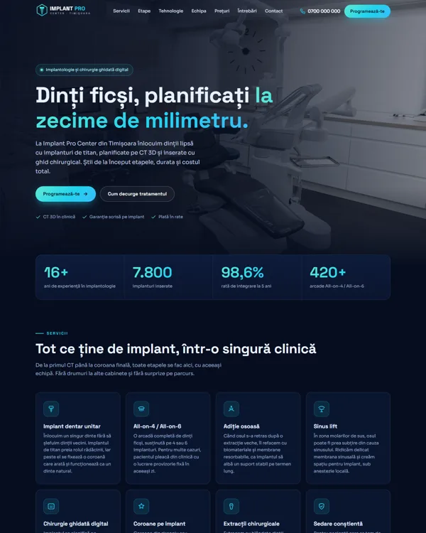 Model de site pentru cabinet stomatologic: Implant Pro Center