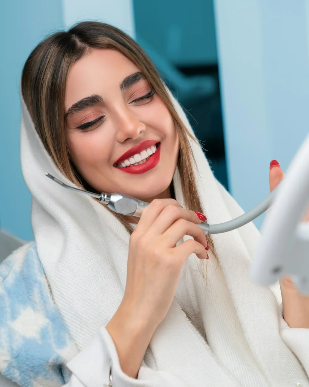 Smiling patient during a dental visit