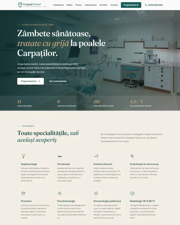 Model de site pentru cabinet stomatologic: Carpați Dental