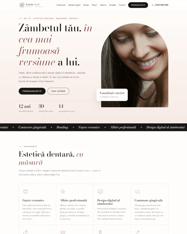 Model de site pentru cabinet stomatologic: Estetic Smile Studio