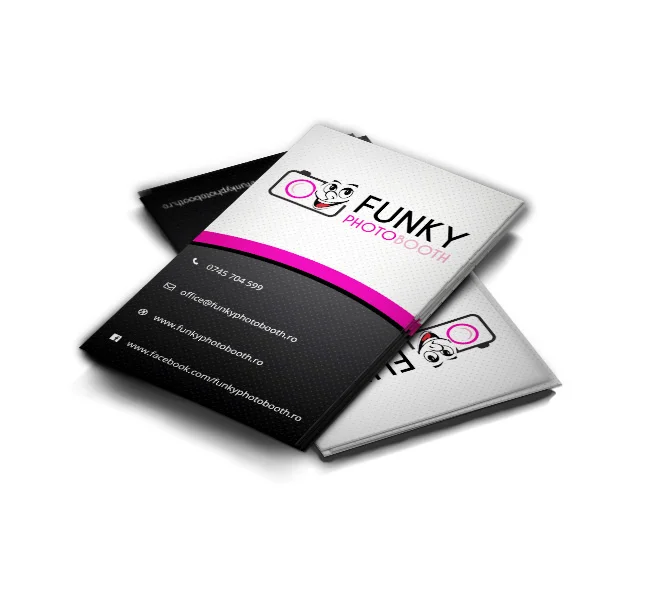 Design carte de vizita firma servicii foto personalizate pentru evenimente - Funky Photobooth