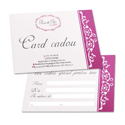 Design card cadou salon infrumusetare - Glam Glitz Studio