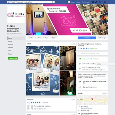 Design pagina facebook firma servicii foto personalizate pentru evenimente - Funky Photobooth