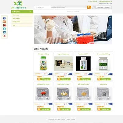 Design site vanzari online suplimente nutritive si produse ingrijire cosmetice - Zen Pharma
