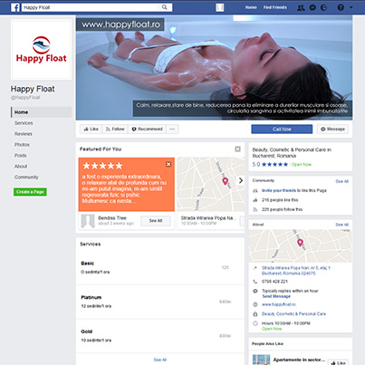 Design pagini social media - Pagina facebook Centru Terapie prin Plutire Happy Float