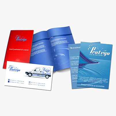 Design flyere si brosura firma curatenie profesionala Protego Cleaning